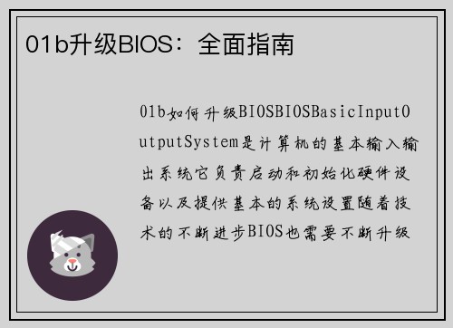 01b升级BIOS：全面指南